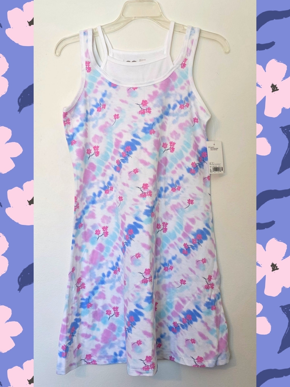 SO Girls' Pink, Blue & White Tie-Dye Floral Tank Dress